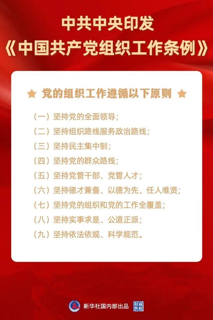 中共中央印发《中国共产党组织工作条例》